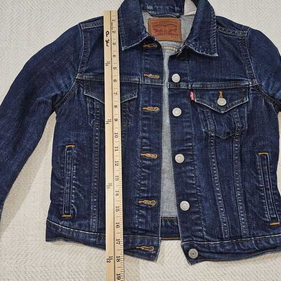Levis Jacket Womens Extra Small Blue Denim Jean Trucker Button Up Coat Cropped - Picture 5 of 8